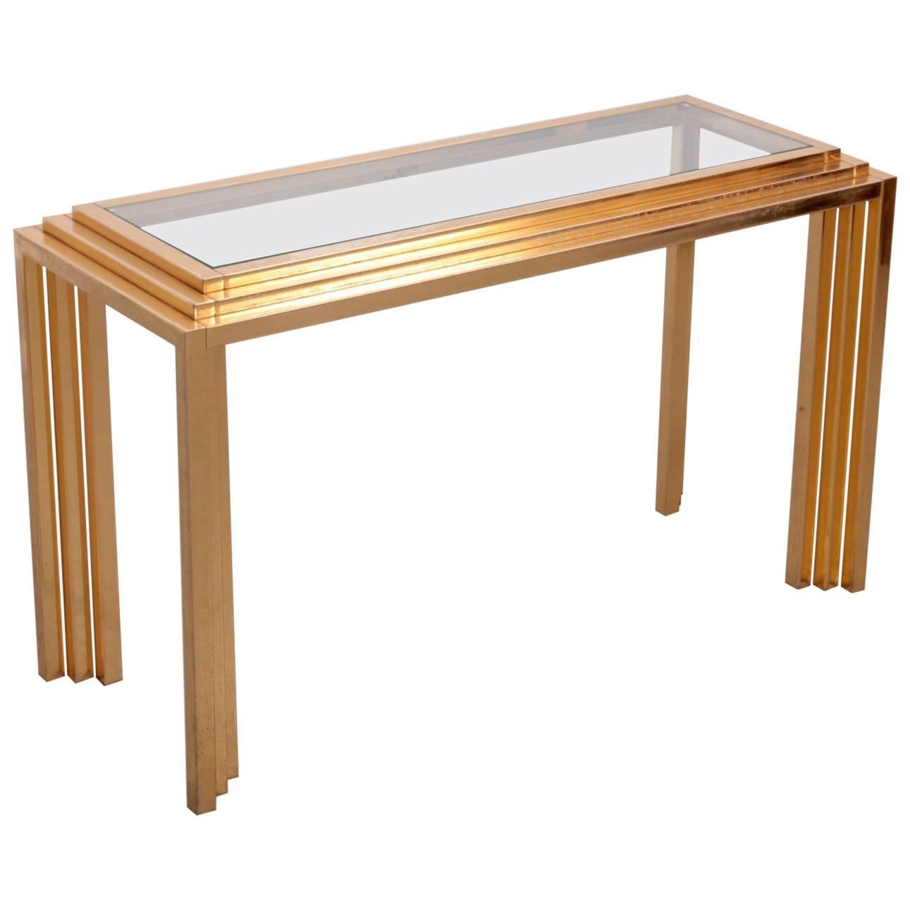 Brass Skyscraper Console or Side Table in the Manner of Willy Rizzo For Sale