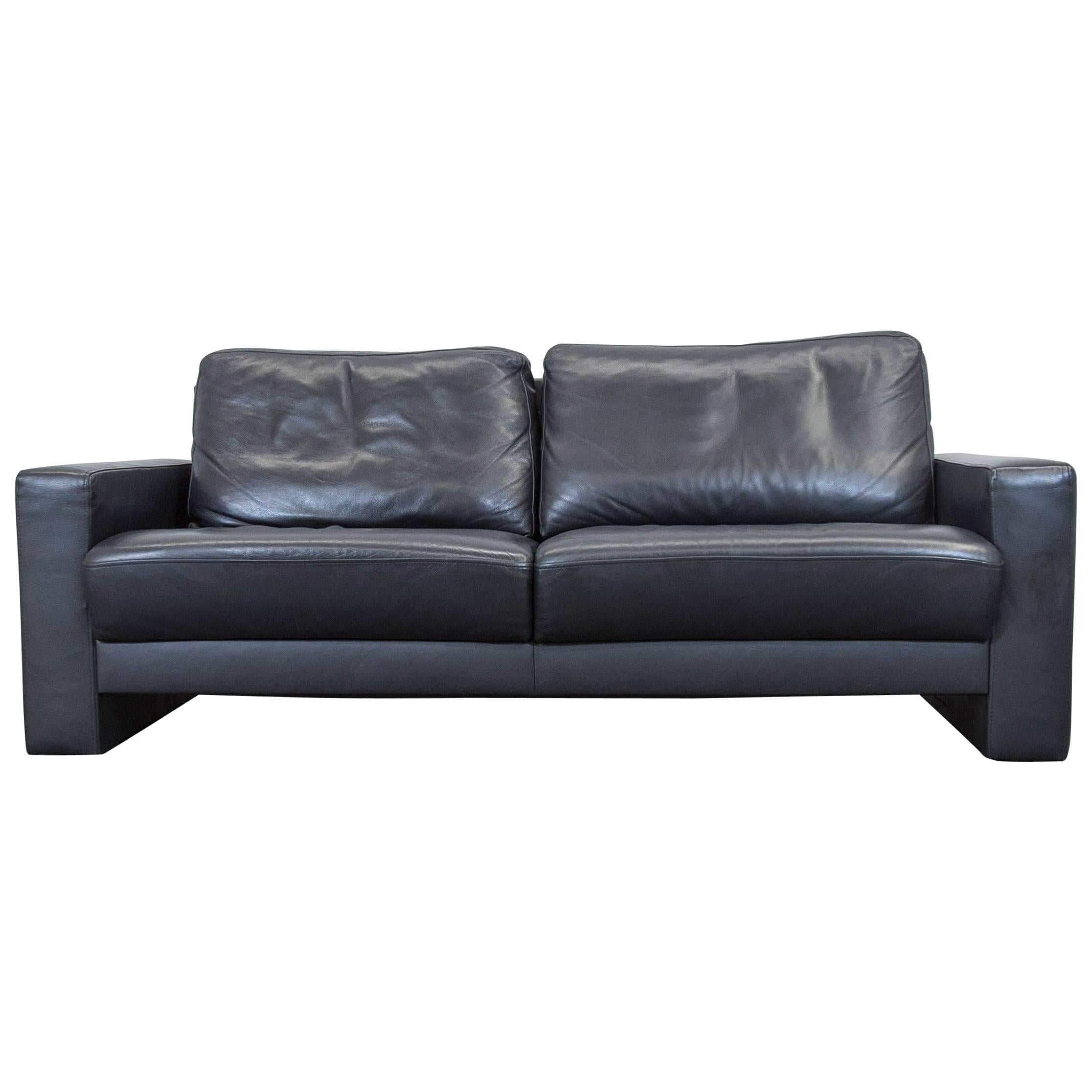 Külkens & Sohn Designer Leather Sofa Black Three-Seat Couch Modern