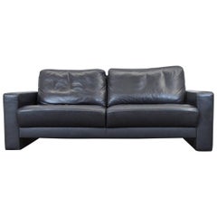 Külkens & Sohn Designer Leather Sofa Black Three-Seat Couch Modern