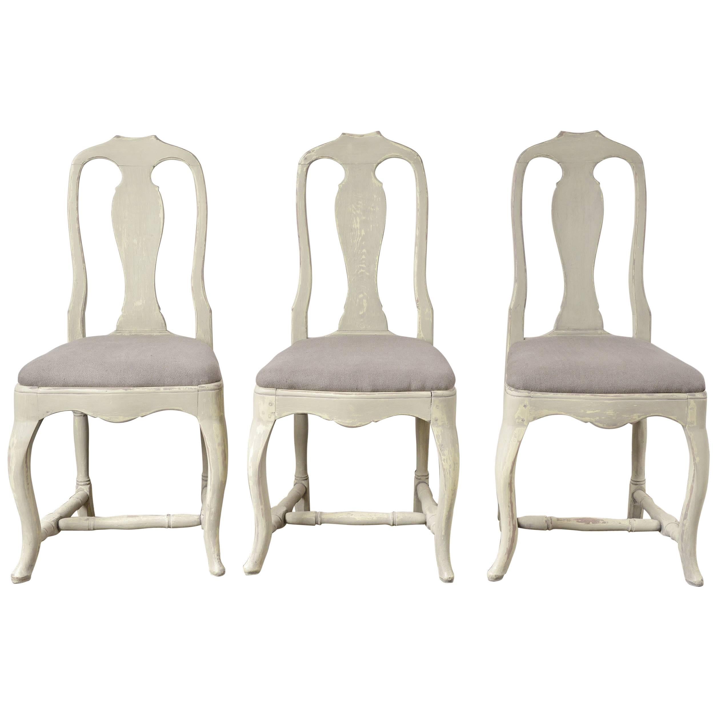 Three Swedish 18th Century Dining Chairs