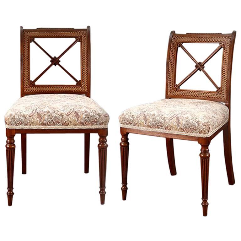 Pair of Regency Dining Chairs with Caned Back For Sale