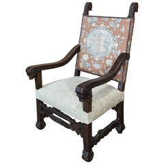 19th Century French Hand Carved Armchair with Original Tapestry