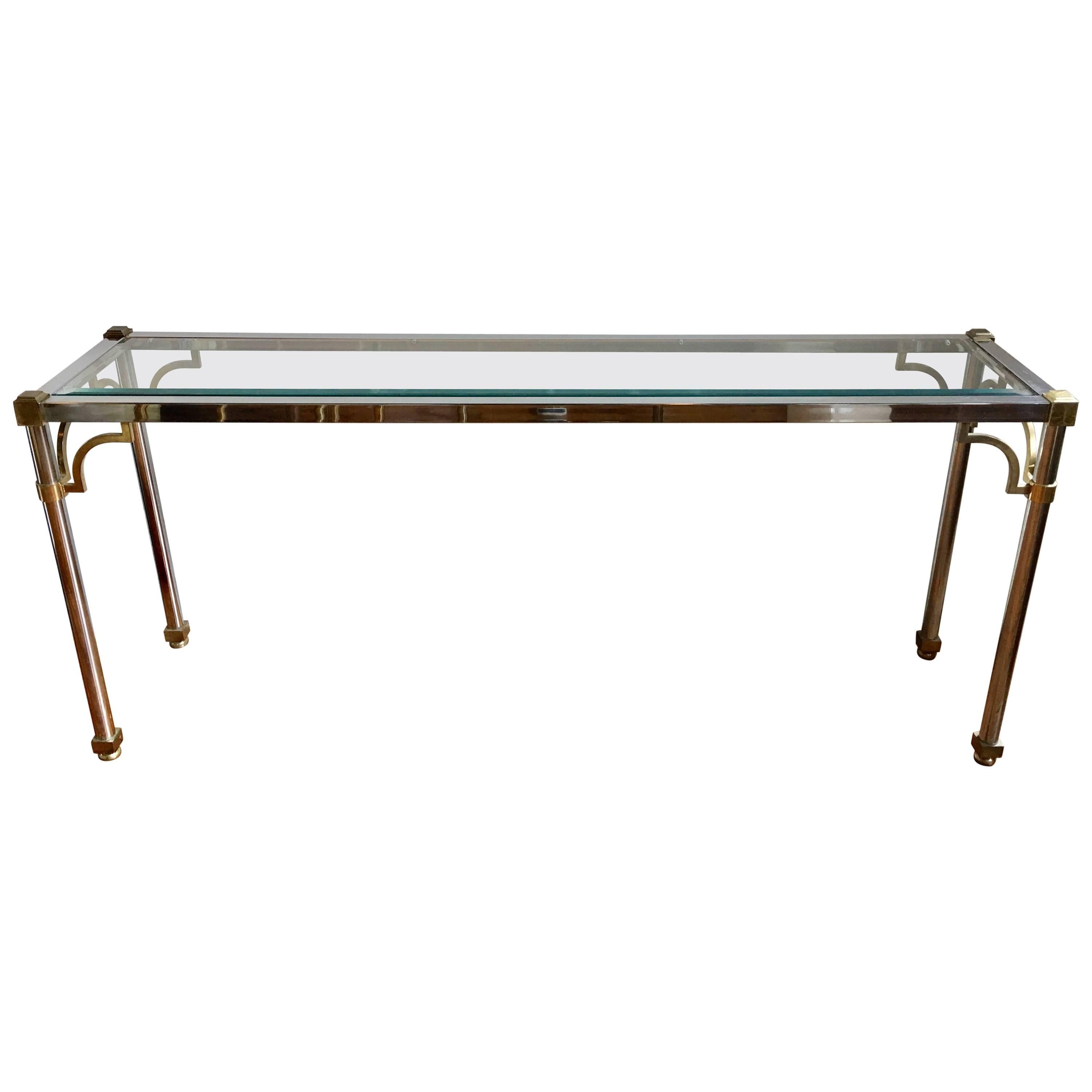 John Vesey Style Brass and Chrome Console Table