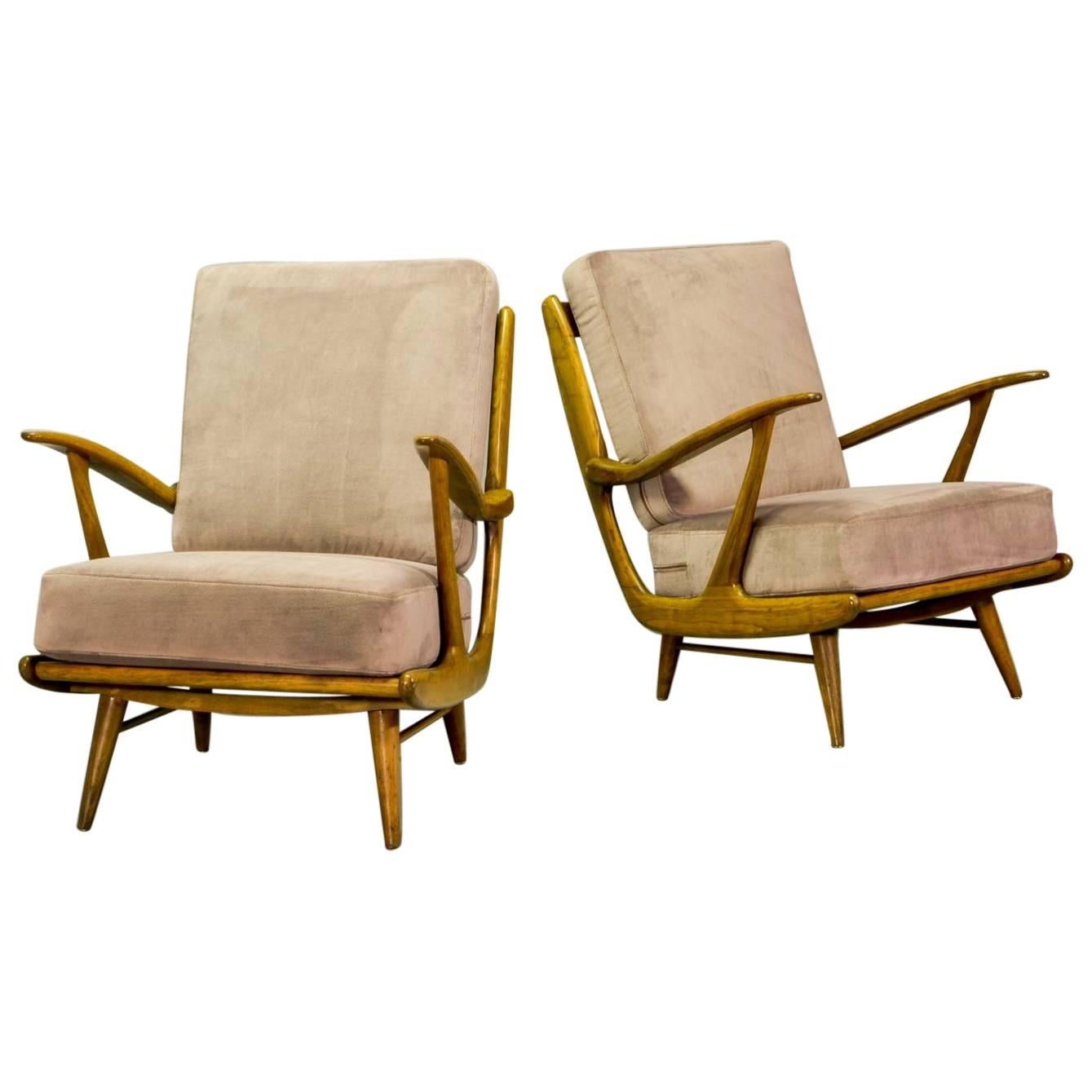 Mid-Century Art-Deco Influenced Spindle Back Lounge Chairs, 1950s