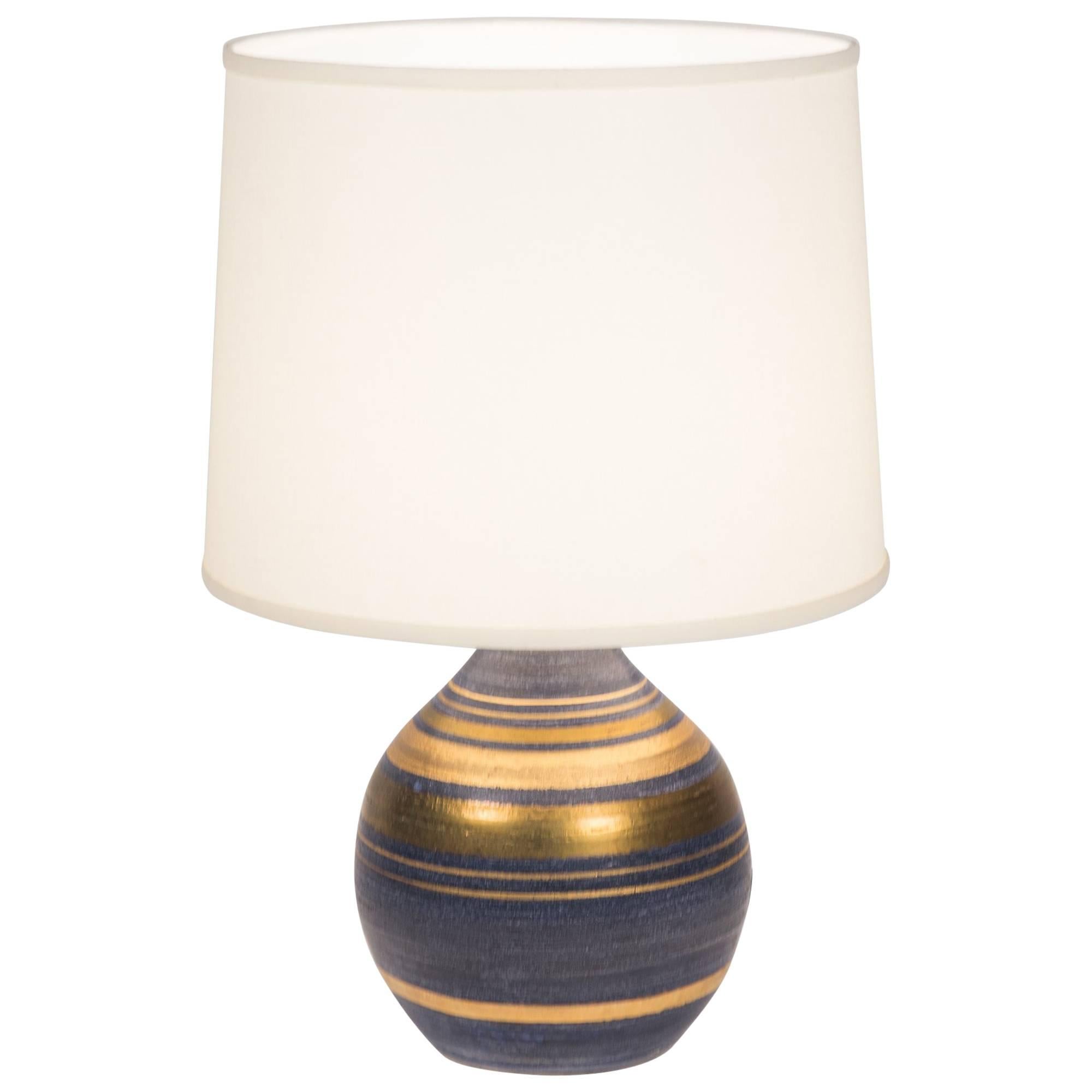 Gold Striped Ceramic Table Lamp, French, 1960s For Sale