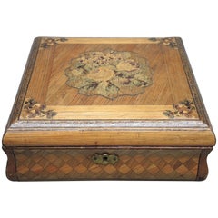 19th Century French Straw Work Inlaid Folk Art Box