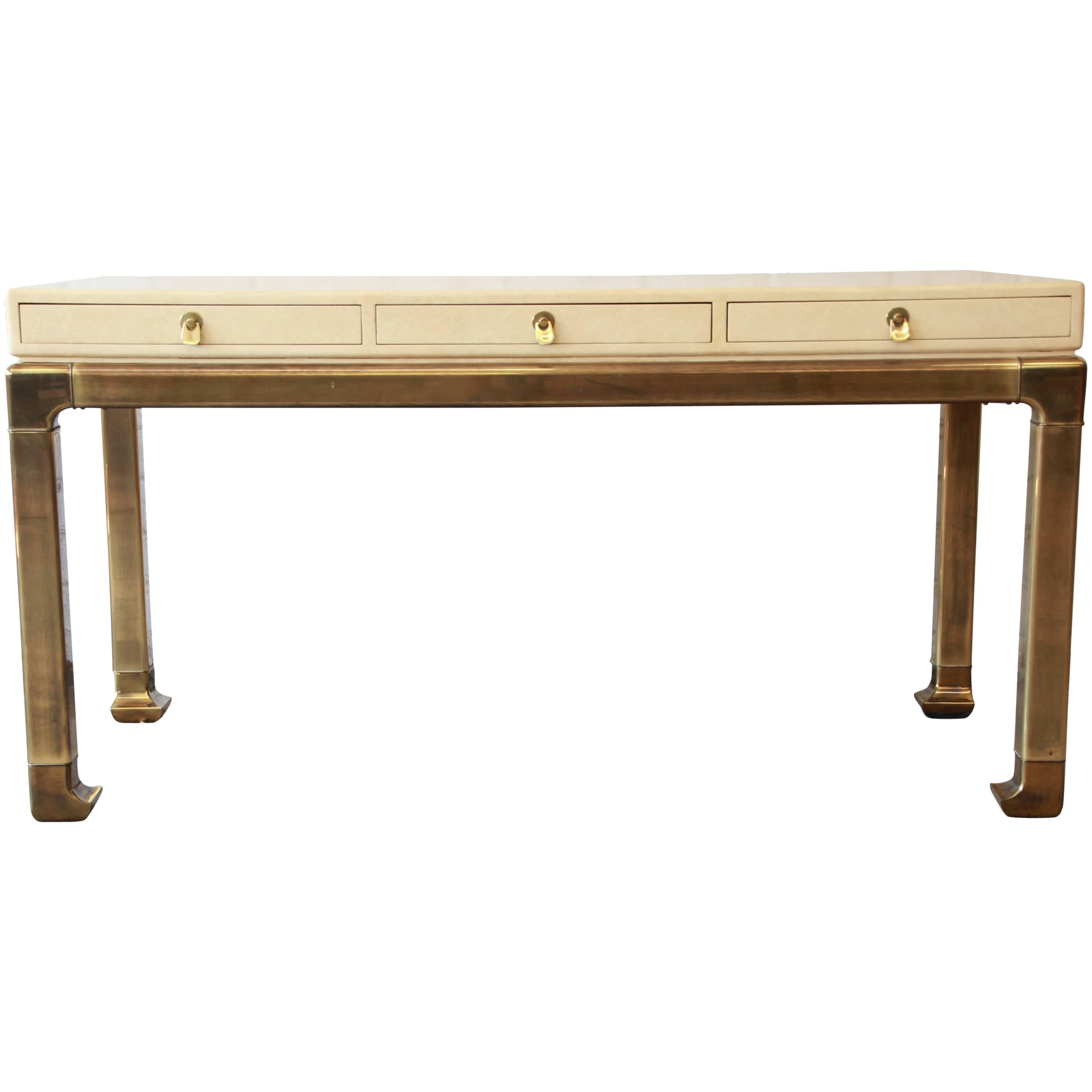 Mastercraft Brass and Faux Shagreen Chinoiserie Desk
