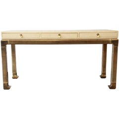 Mastercraft Brass and Faux Shagreen Chinoiserie Desk