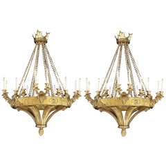 Pair of Gilt Bronze Chandelier in the Gothic Revival Manner 4