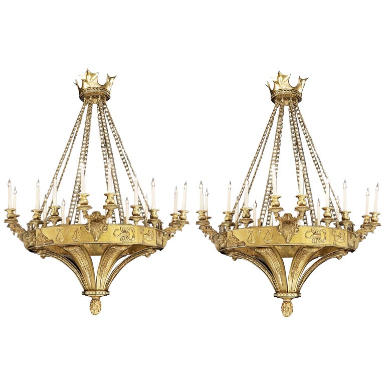 20th Century Pair of Gilt Bronze Chandeliers in the Gothic Revival