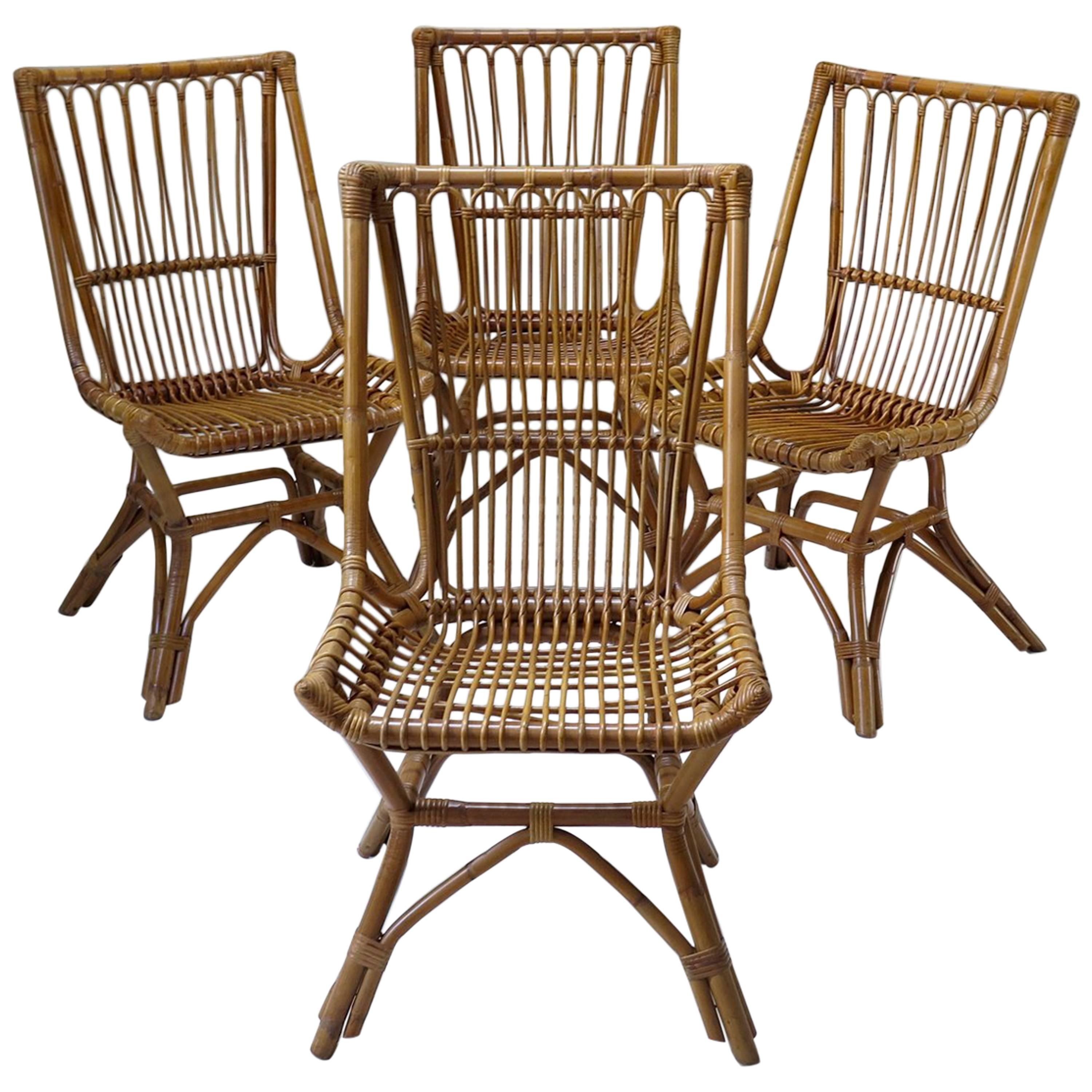 Six French Mid-Century Wicker Chairs