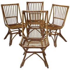 Four French Mid-Century Wicker Chairs