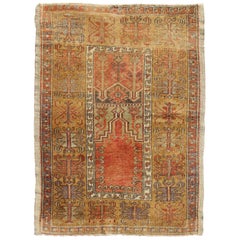 Burnt Orange, Gold and Olive Green Vintage Turkish Oushak Rug with Wide Borders
