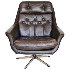 Danish High Back Leather Swivel Chair Designed by H. W. Klein for Bramin, 1970s