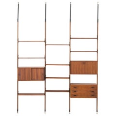 Italian Rosewood Floor to Ceiling Wall Unit or Bookshelf, 1950s