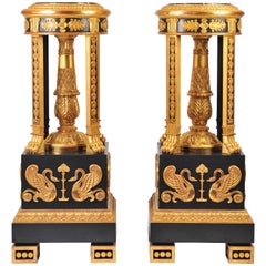 Grand Pair of Ebonized and Gilded Torchieres