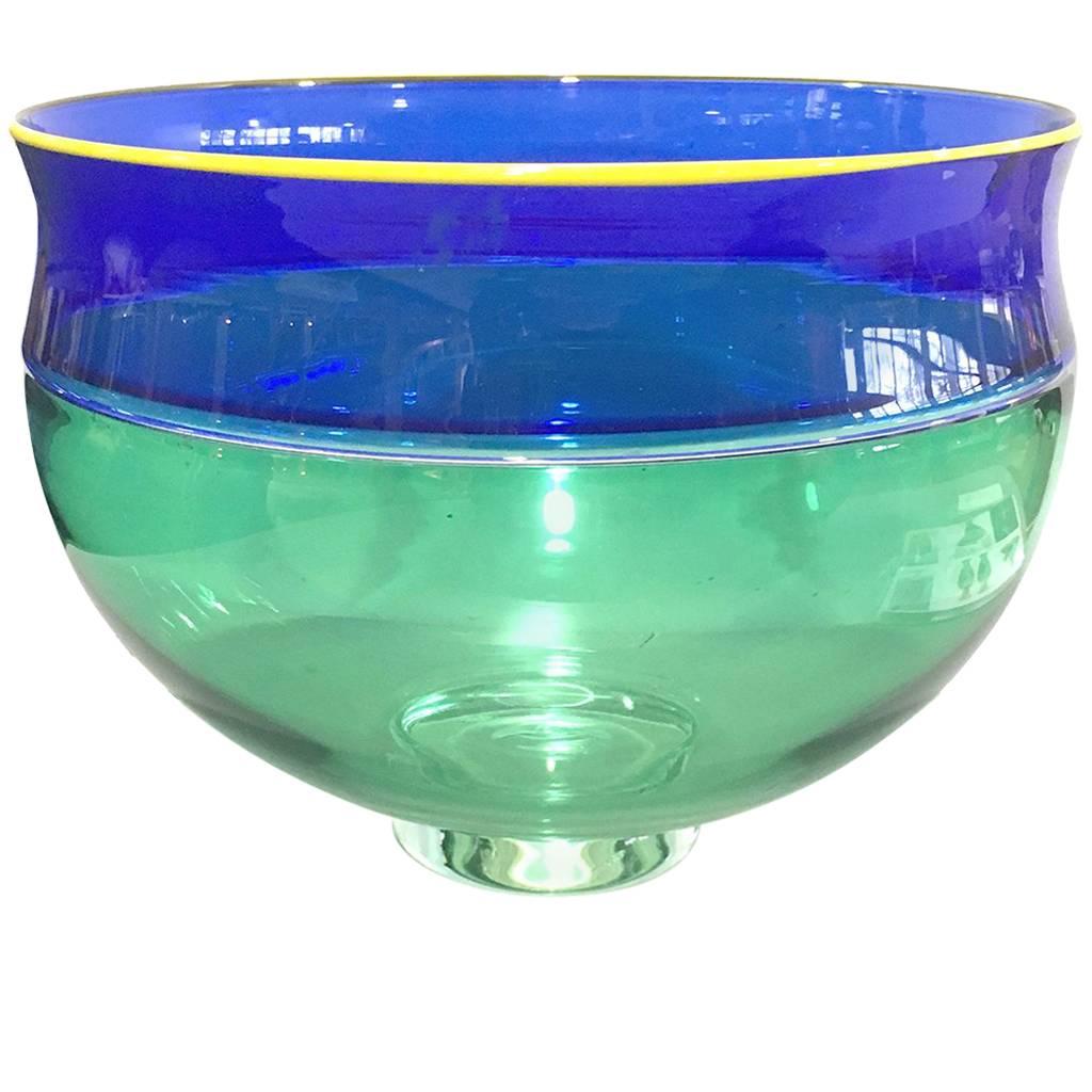 American Alex Brand Glass Incalmo Bowl Blue Green Yellow, 1999 For Sale
