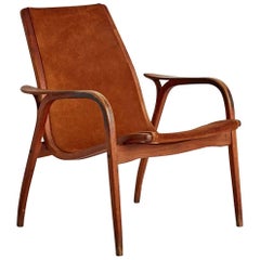 Mid-Century Suede Leather Lamino Chair by Yngve Ekstrom, circa 1960s