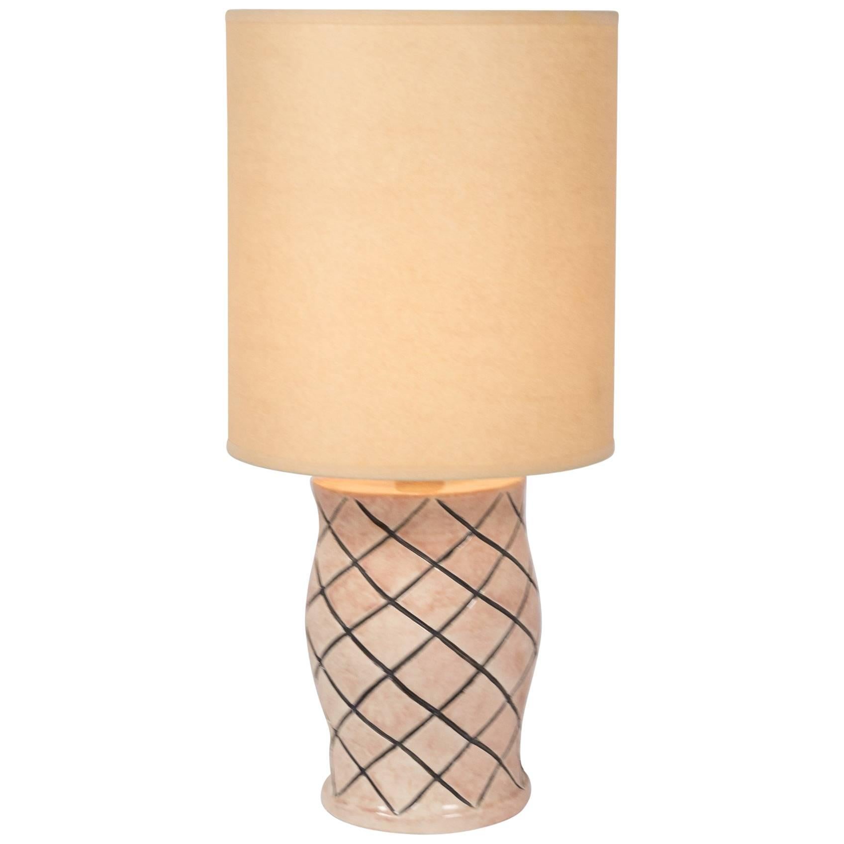 Crosshatch Glazed Ceramic Table Lamp, French, 1930s For Sale