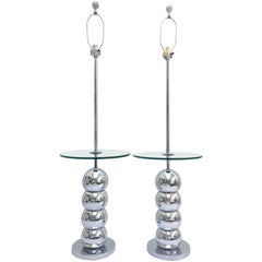 Pair of Mid-Century Modern Laurel Style Chrome Ball & Glass Table Floor Lamps