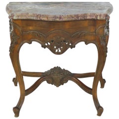 Petite Bow-Front Marble-Top Carved Wood Pier Table