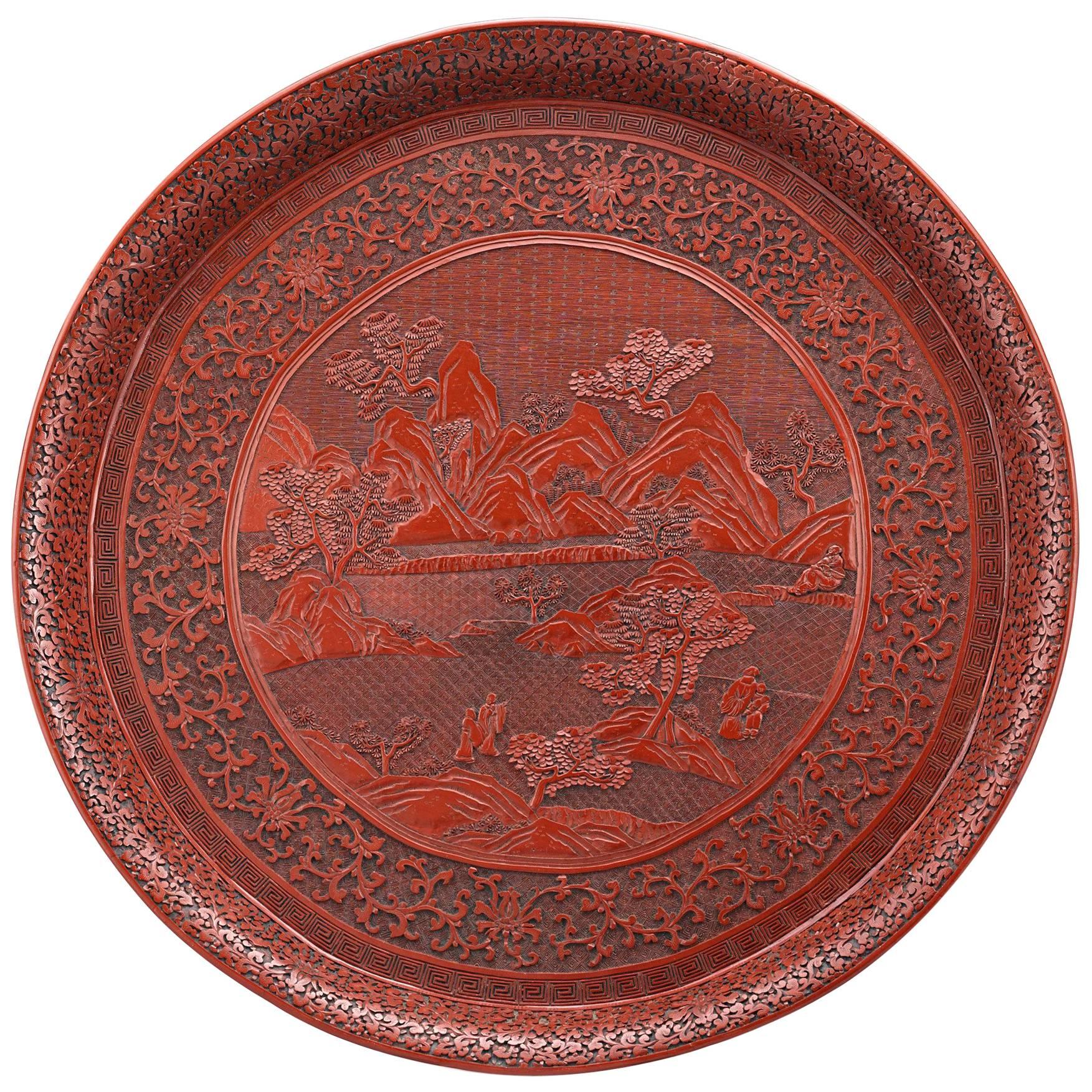 Chinese Carved Cinnabar Tray