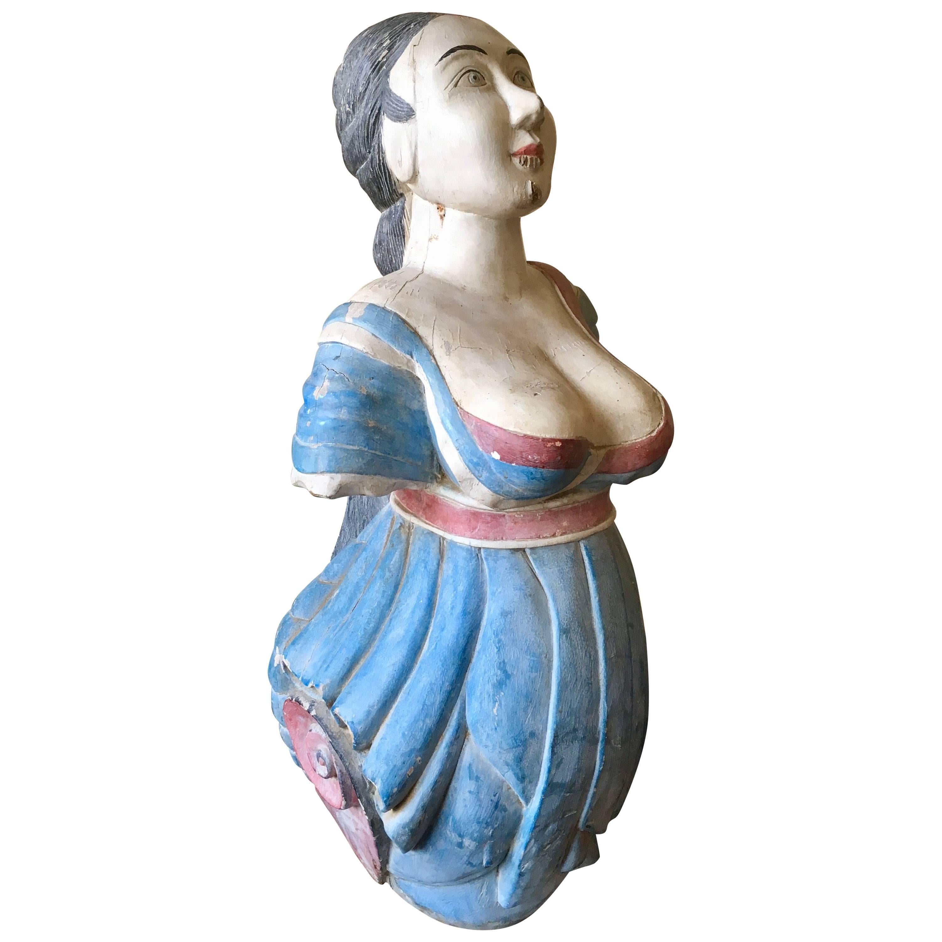 Antique Carved and Decorated Ship's Figurehead, circa 1890