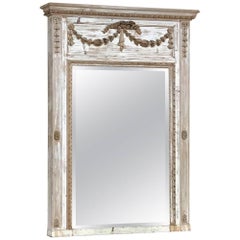 19th Century French Louis XVI Distressed Painted Trumeau