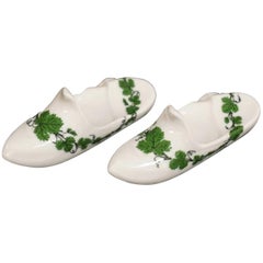 Pair of Meissen Porcelain Green Vine Slipper or Shoe Knife Rests 8