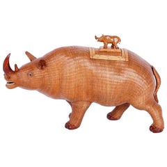 Mid-Century Woven Wicker Rhinoceros Box
