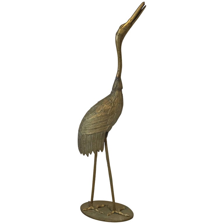 1960s LifeSized Brass Heron Bird Sculpture For Sale at 1stdibs