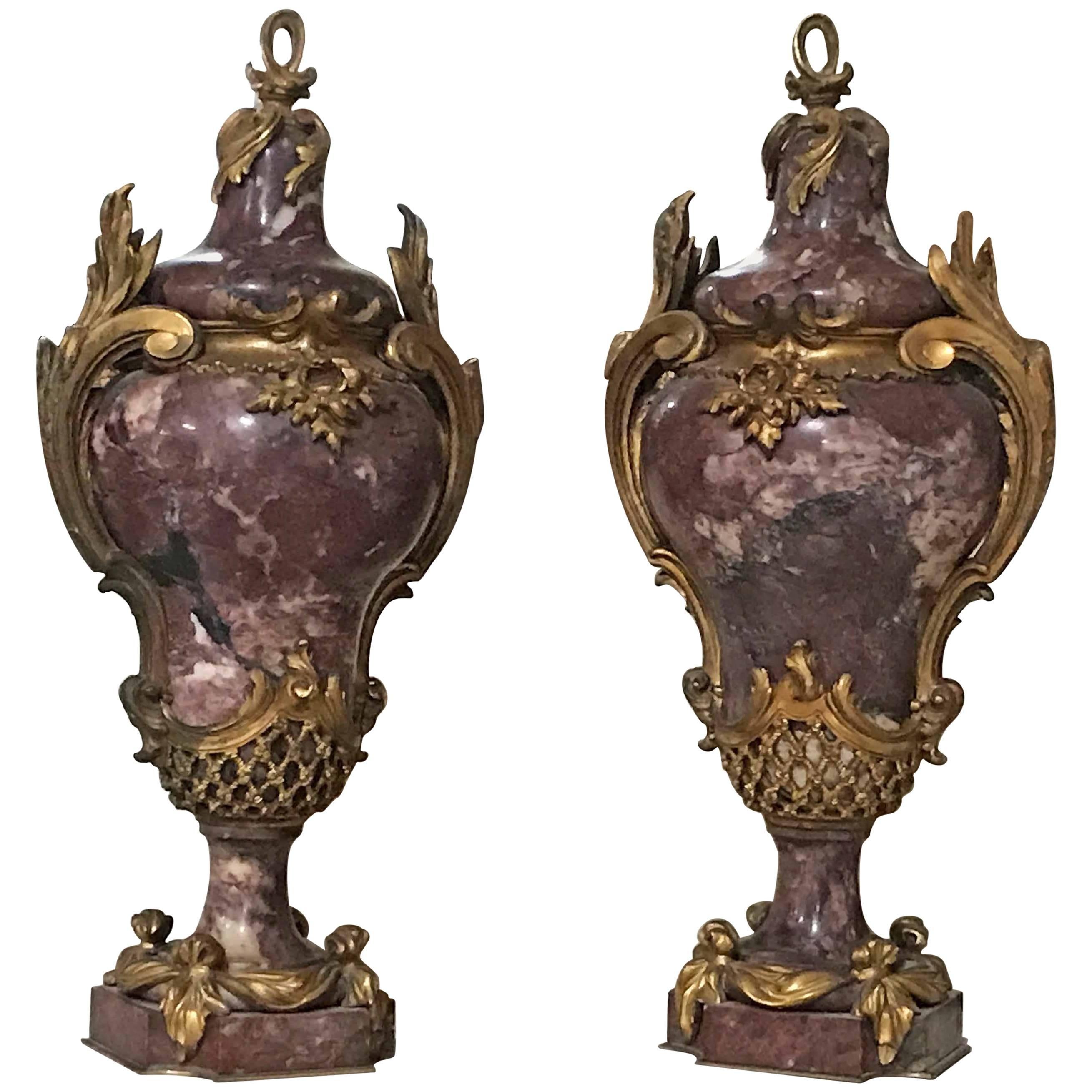 Pair of Bronze and Marble Cassolettes, circa 1820
