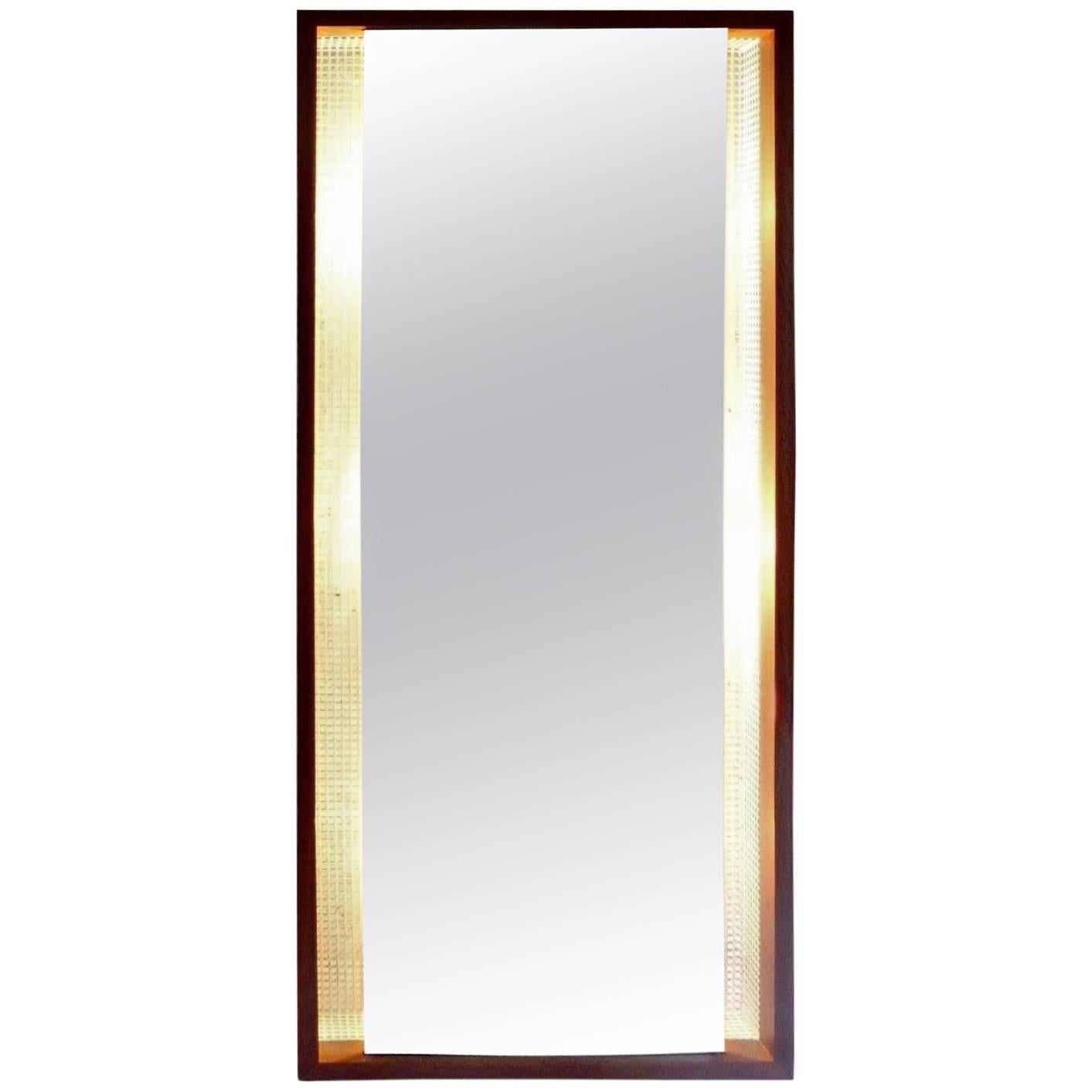 German Teak and Peforated Metal Backlit Mirror