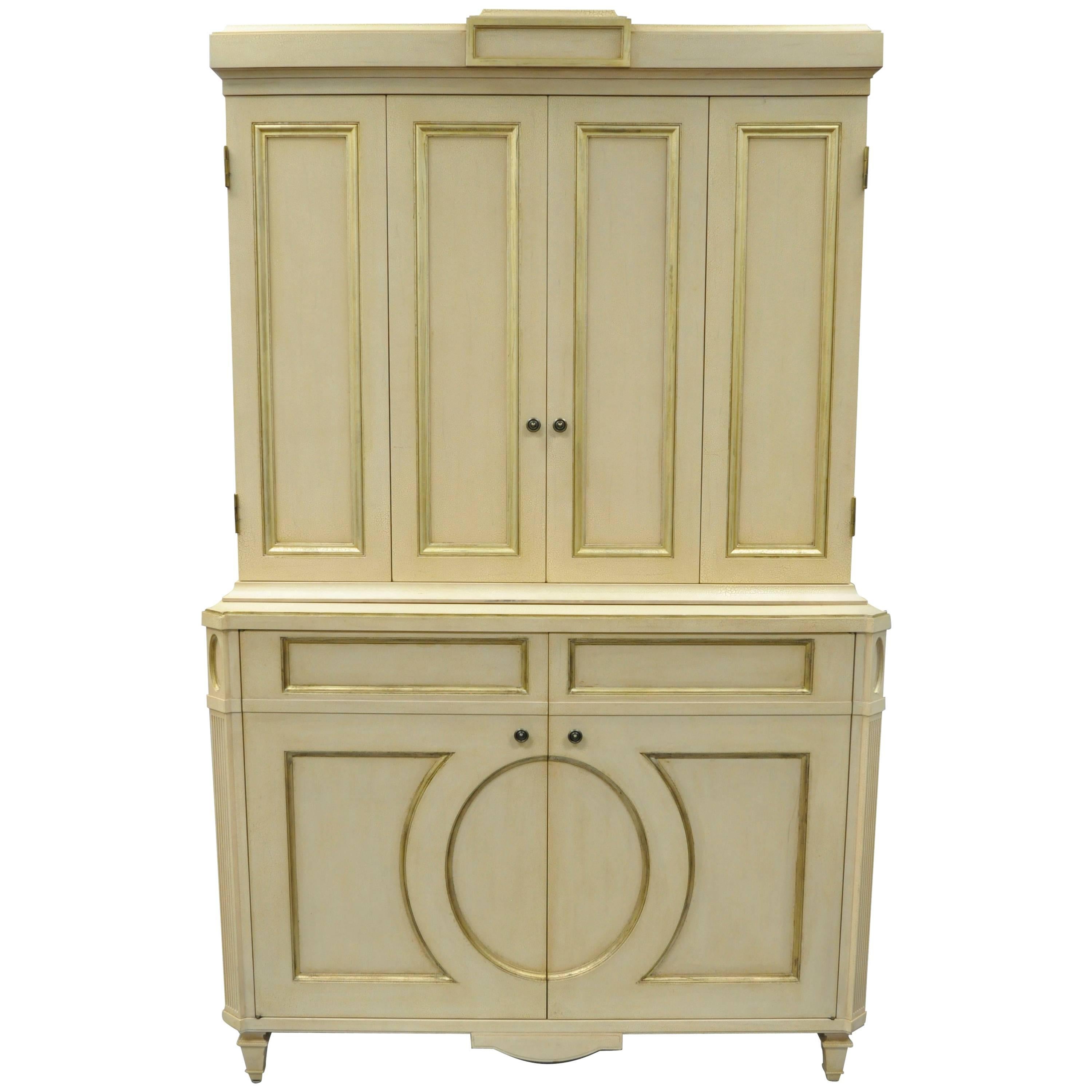 French Neoclassical Louis XVI Style Cream & Gold Painted Bar Cabinet by Decca A