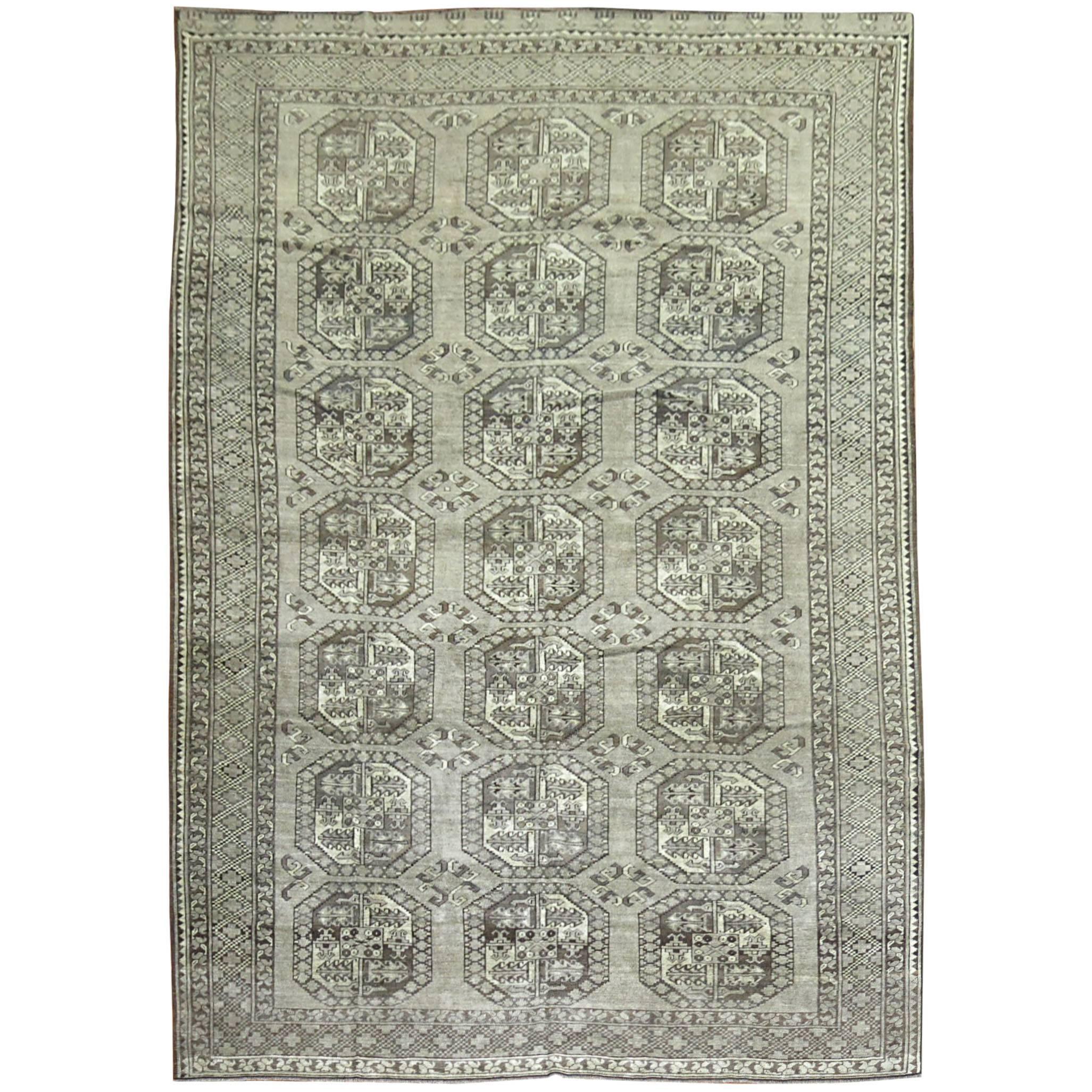 Zabihi Collection Vintage Ersari Tribal Room Size Rug in Gray and Brown