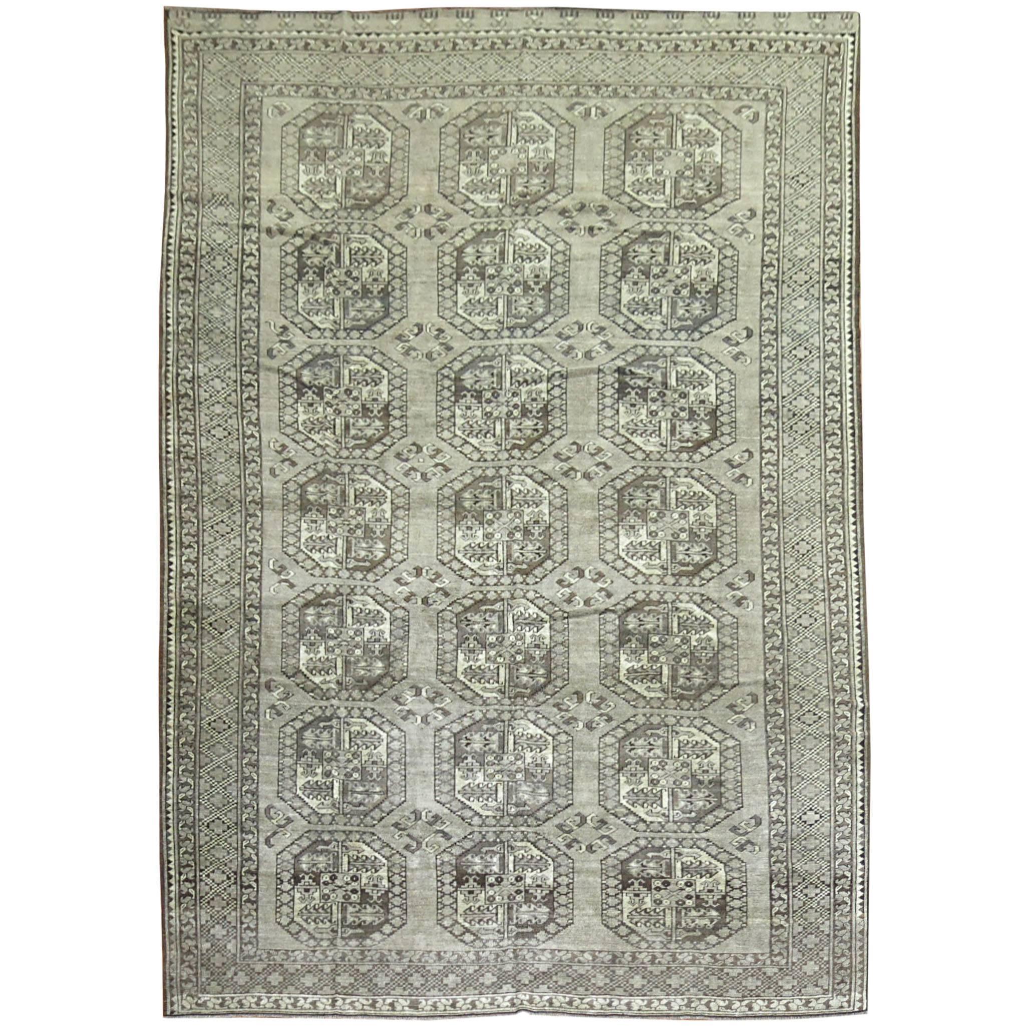 Vintage Ersari Tribal Room Size Rug in Gray and Brown