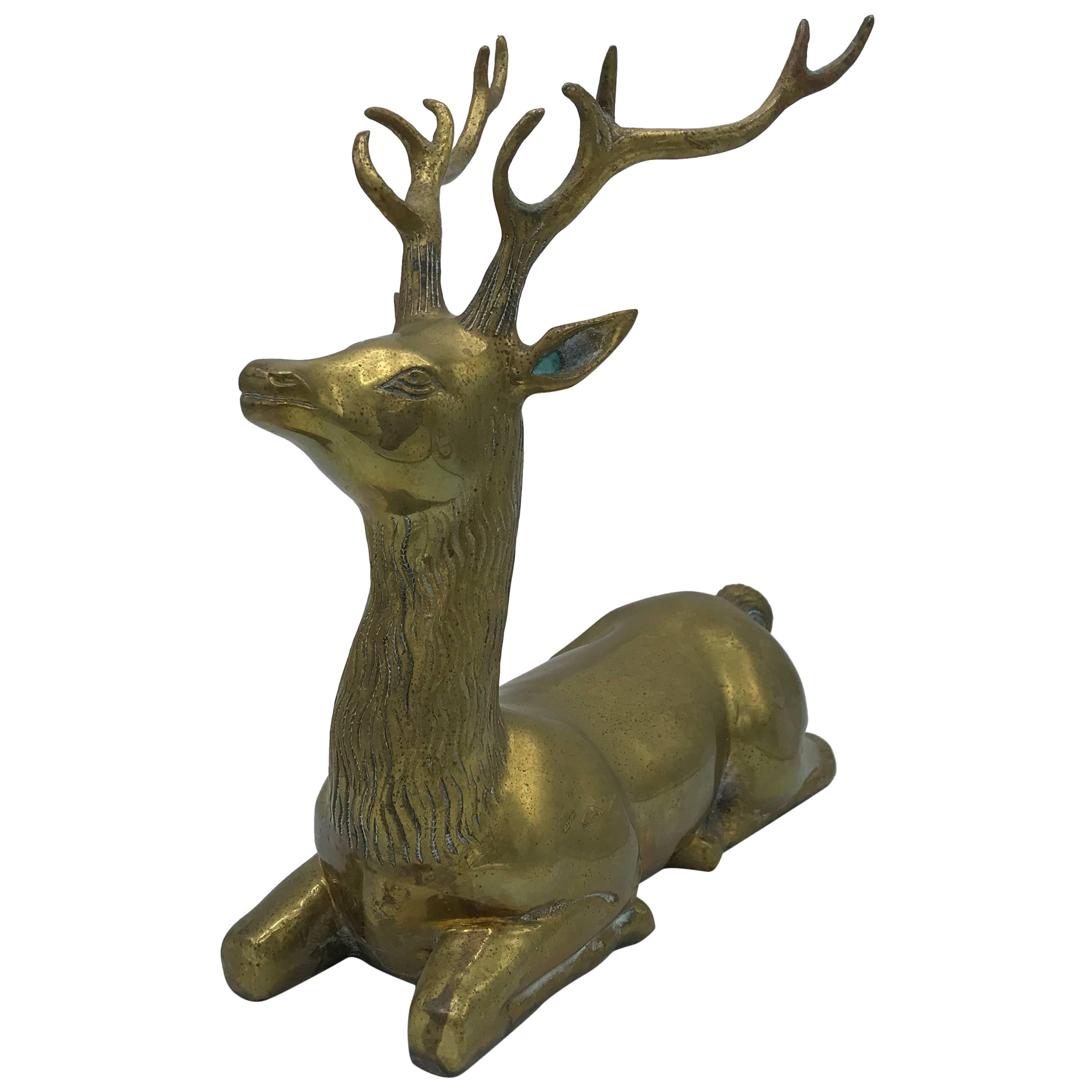 1960s Brass Seated Deer Sculpture