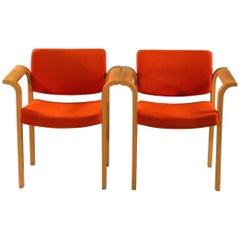 Retro Rud Thygesen and Johnny Sorensen Conference Armchairs in Oak Inc. Reupholstery