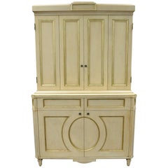 Vintage Directoire Neoclassical Style Cream and Gold Distress Painted Cabinet by Decca B