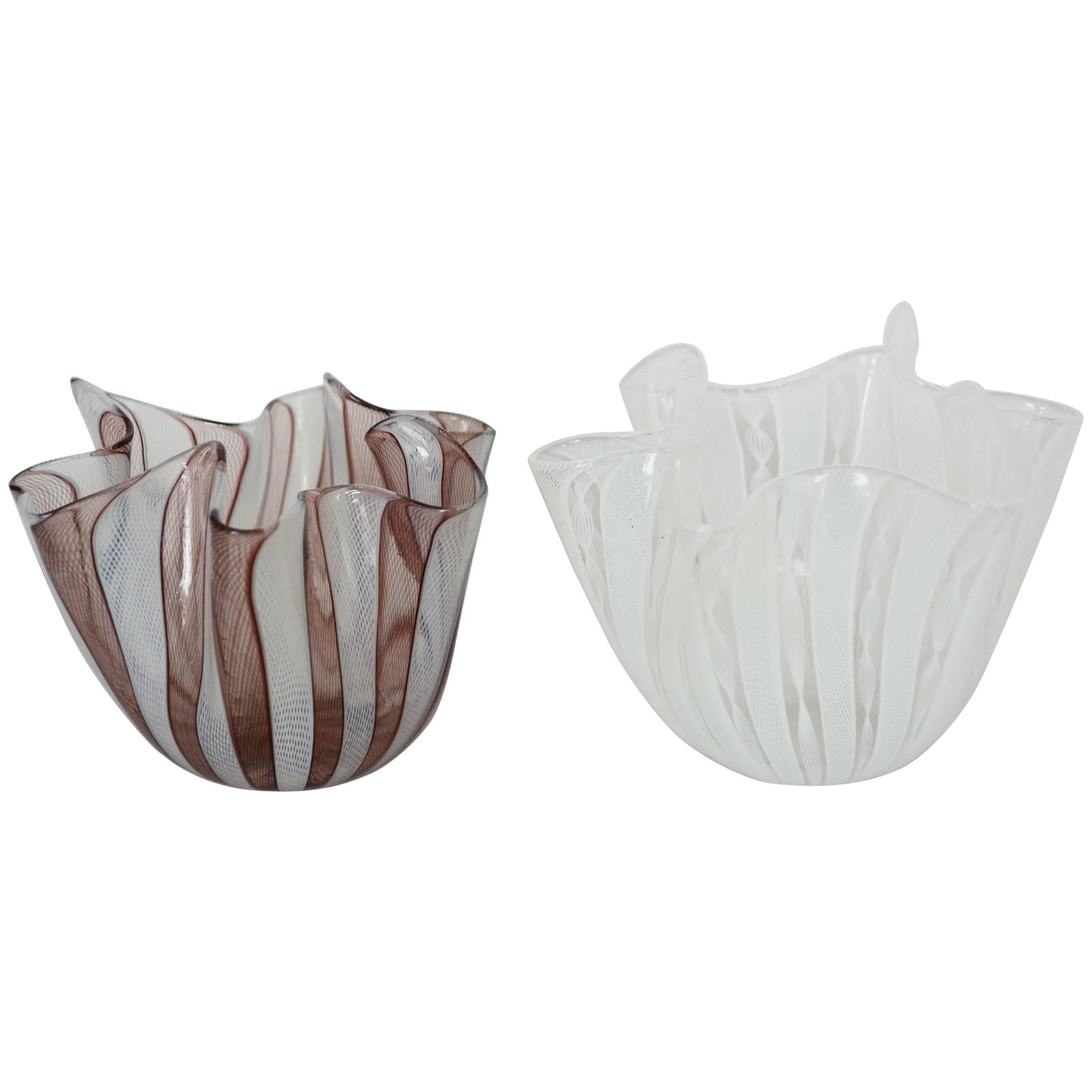Pair of Venini Fazzoletto Handkerchief Vases