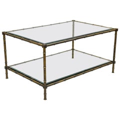 Brass and Glass Faux Bamboo Two-Tier Coffee Table French Hollywood Regency Style 10