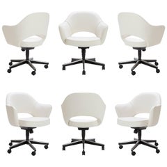 Saarinen Executive Arm Chairs in Ivory Basket Weave, Swivel Base, Set of Six 7