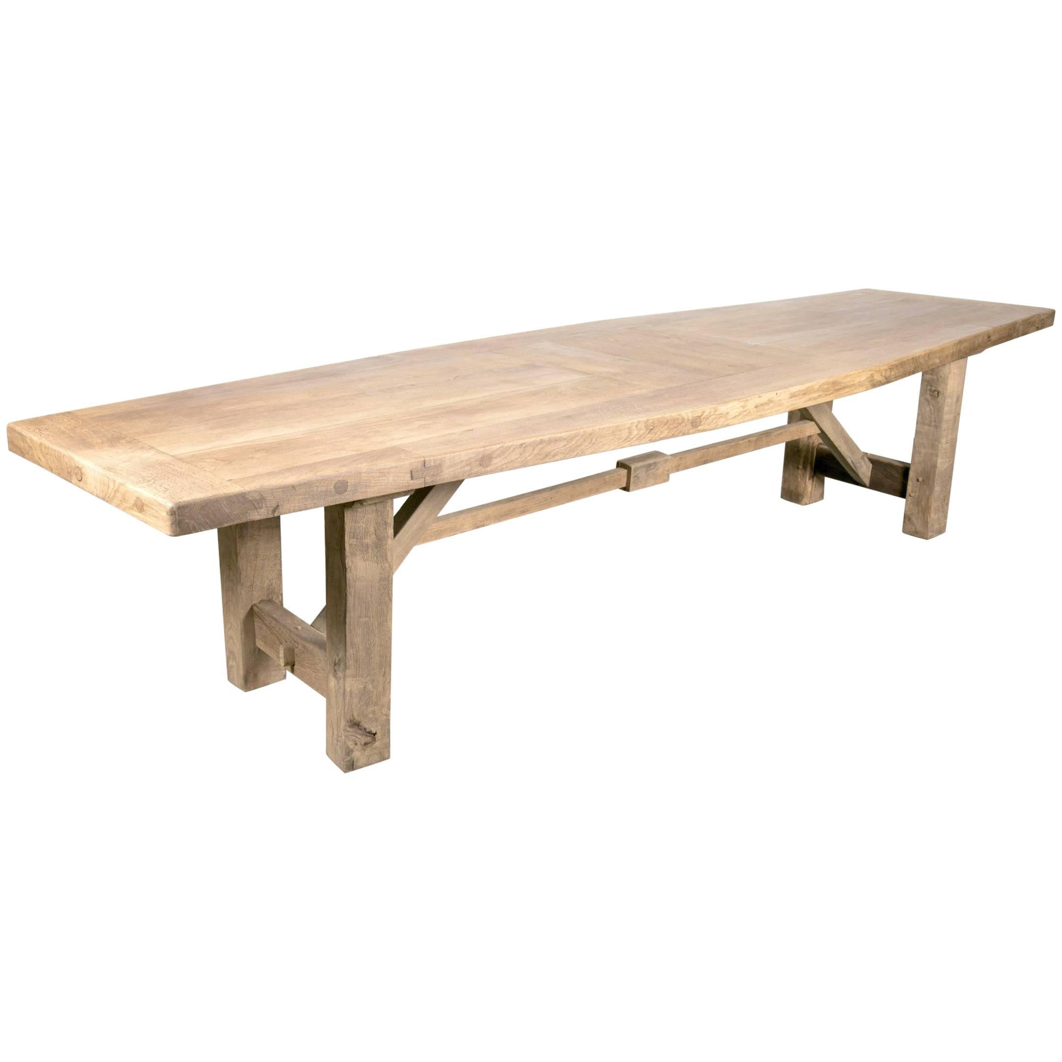 Very Large 19th Century Rustic Bleached Oak French Farm Table