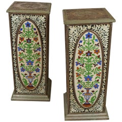 Pair of Pedestals with Glass Flower Medallion