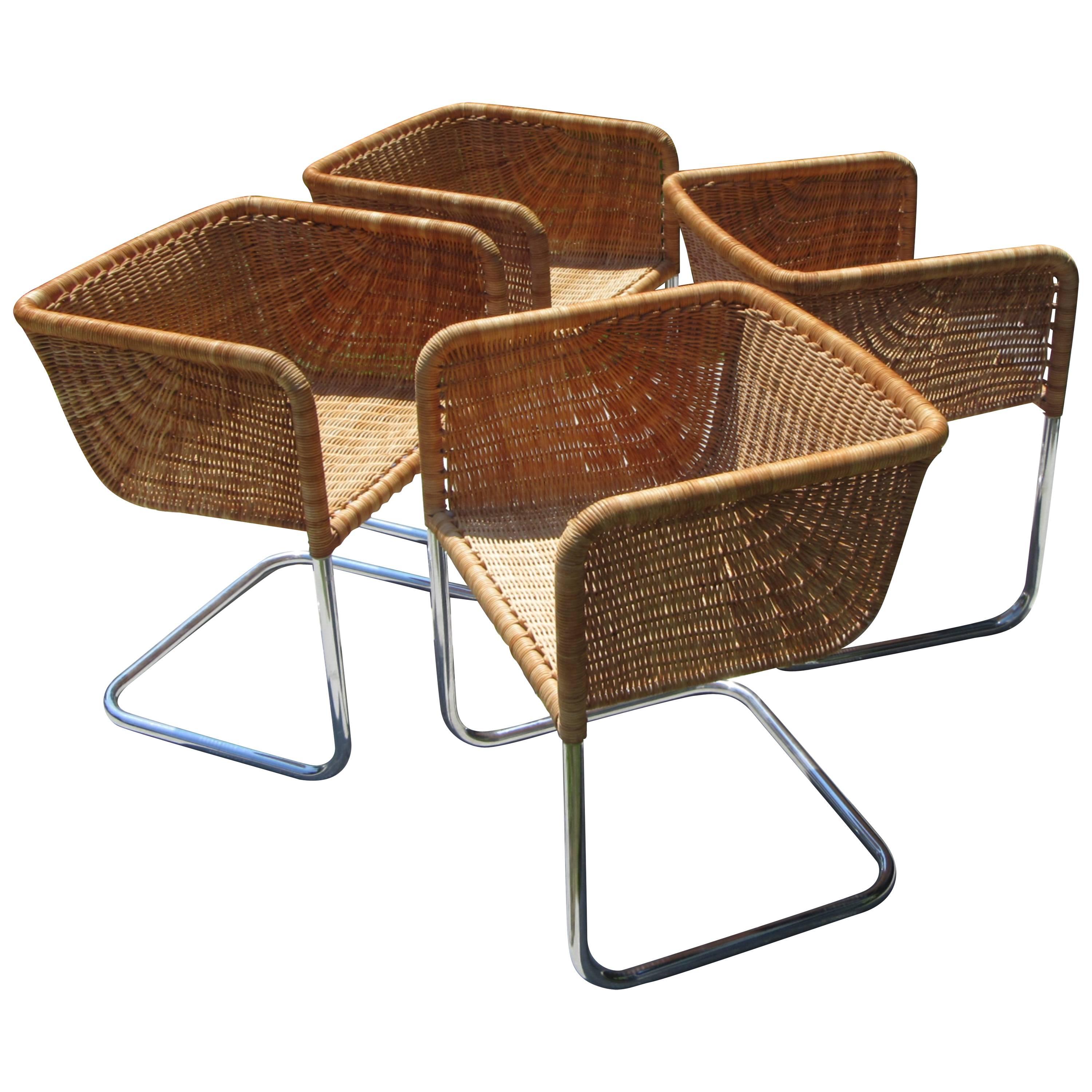 Set of Four Chrome and Wicker Chairs by Fabricius & Kastholm 