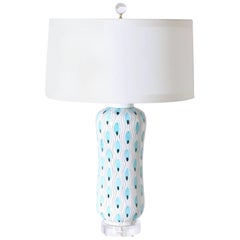 Turquoise and White Ceramic Marbro Lamp, circa 1950 10