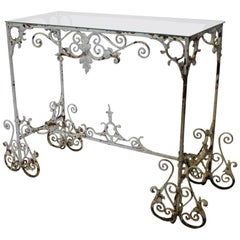 Antique French Decorative Iron Garden Console Table 4