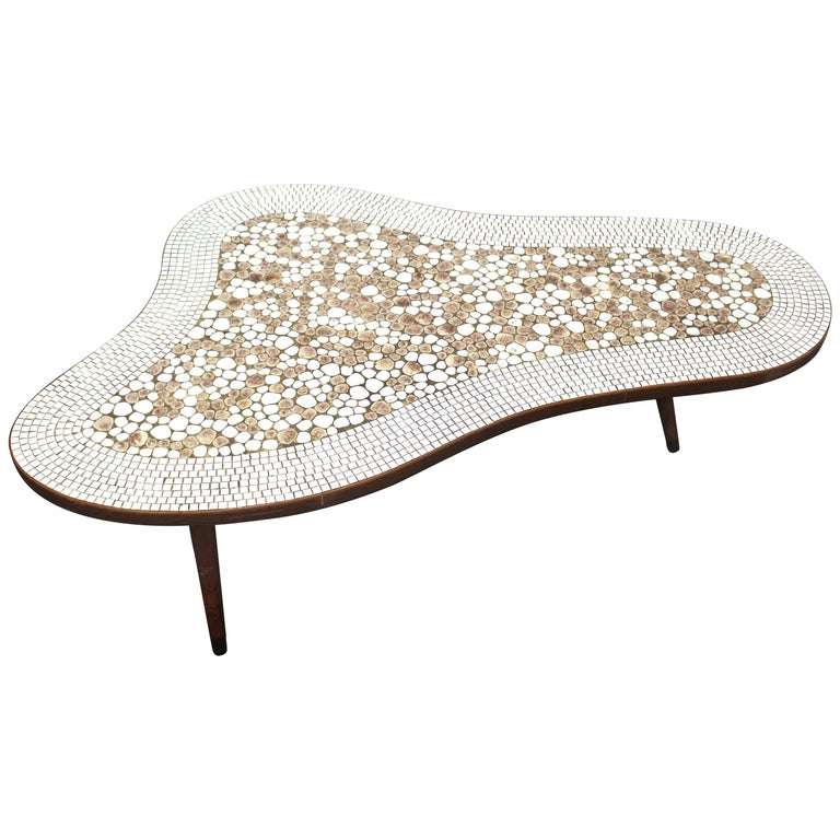MidCentury Modern Stone Mosaic Top FreeForm Coffee Table at 1stDibs