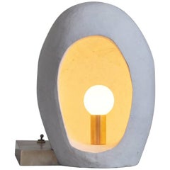 Hand-Carved Concrete and Brass Aef Lamp