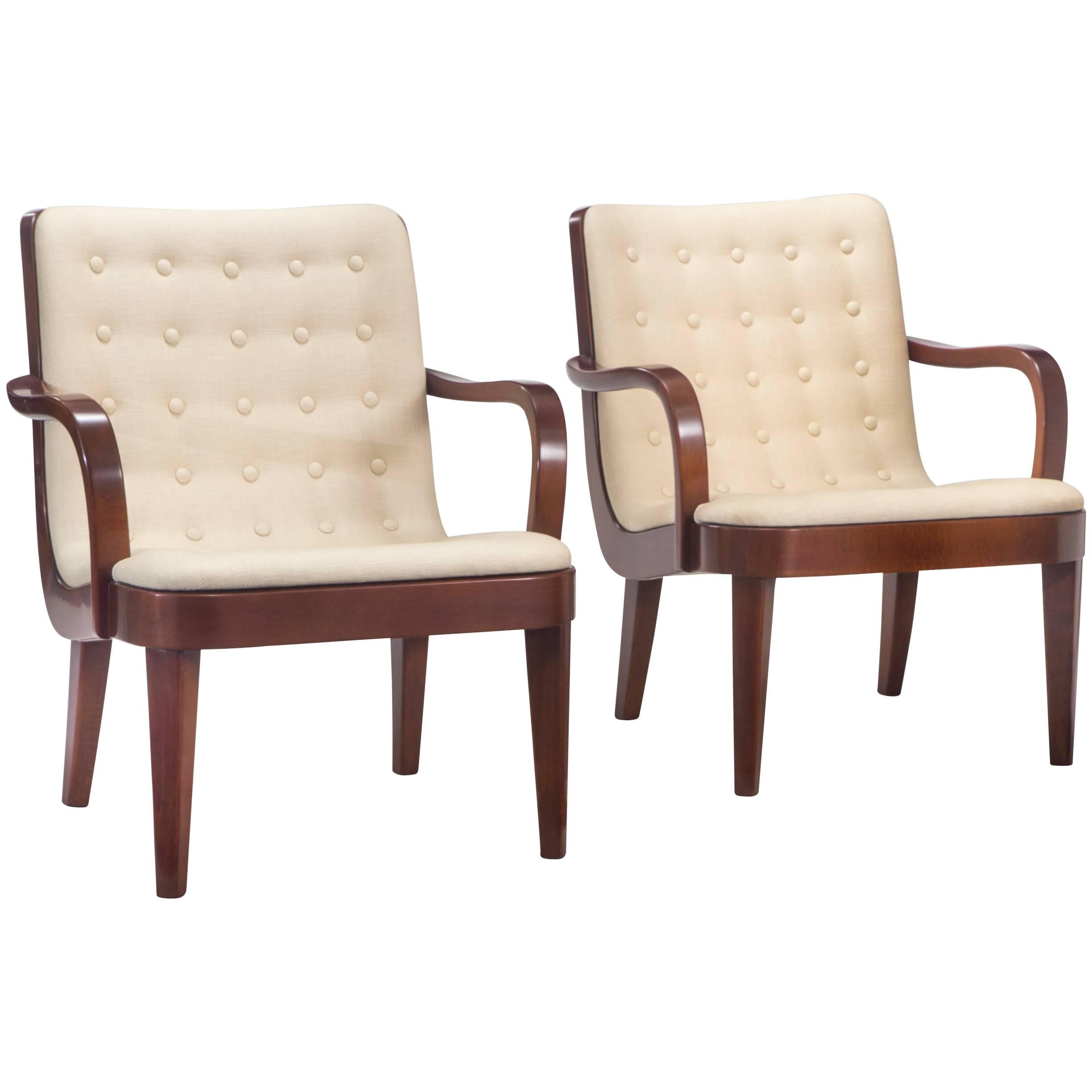 Axel Larsson for Bodafors, Attributed, Pair of Swedish Upholstered Armchairs For Sale